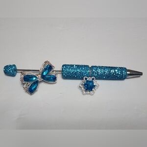 Rhinestone Pen Fancy Bead Combo Blue 3 Pc Beadable Pen Bling Beads  Beaded DIY‎